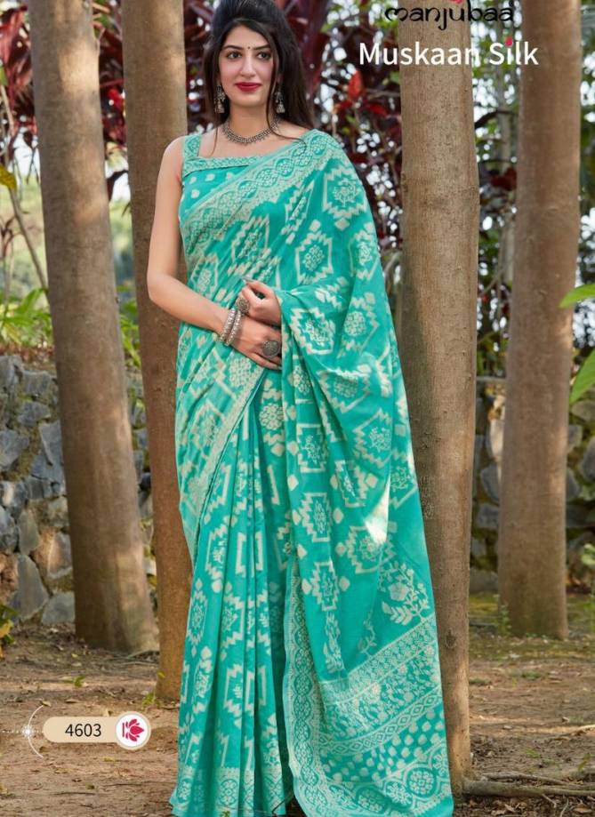 MANJUBA MUSKAAN SILK Latest fancy Festive Wear Lakhnavi Cotton silk Heavy Printed Saree Collection